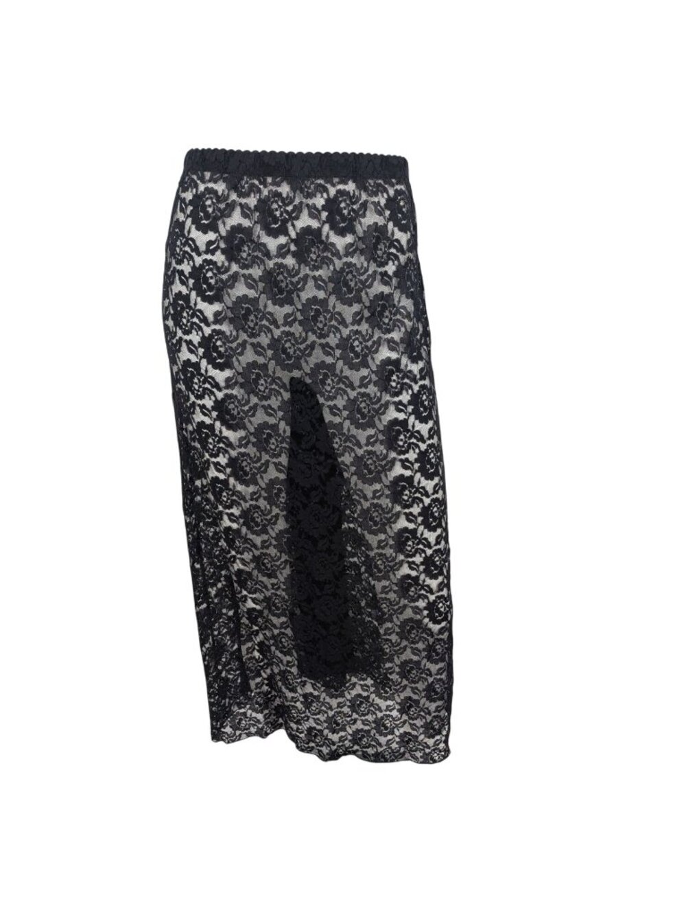 Black Sheer Floral Lace Slip Skirt Overlay Coquette Whimsigoth Mesh Y2K Size 1X